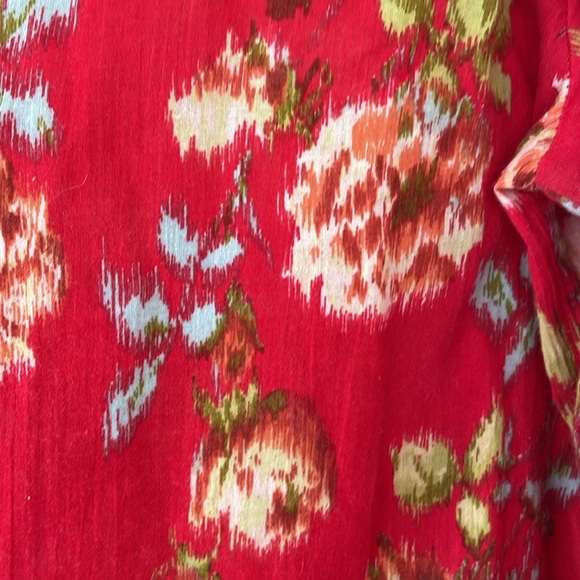 Pendleton Red Floral 100% Cotton Roll Tab Sleeve Blouse Top Cottagecore Medium - Picture 7 of 14